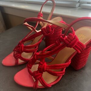 Red CAbi strappy sandals, size 7.5